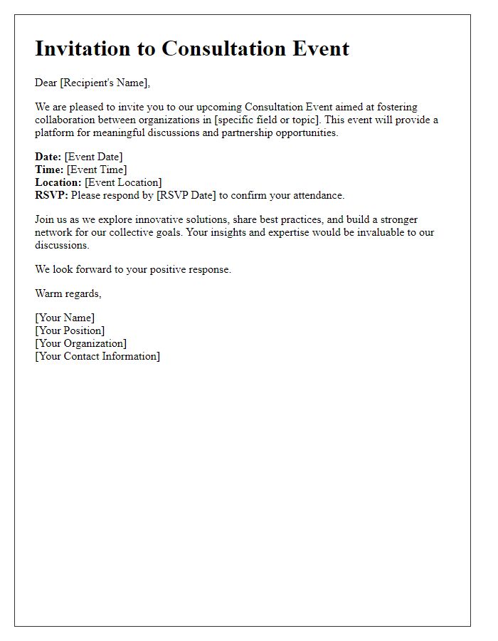 Letter template of Consultation Event Invitation for Organizational Collaboration