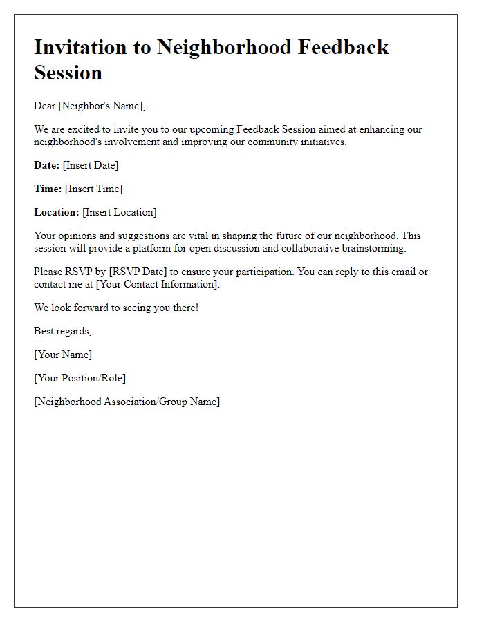 Letter template of Feedback Session Invitation for Neighborhood Involvement