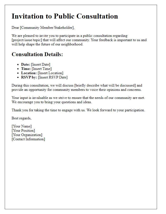 Letter template of Public Consultation Invitation for Community Feedback