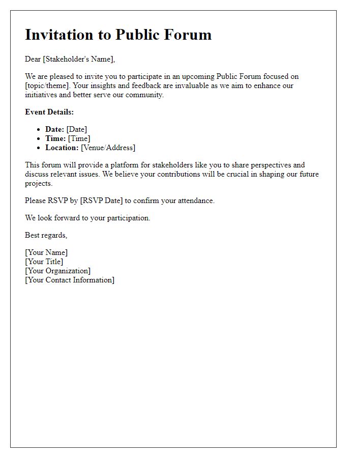 Letter template of Public Forums Invitation for Stakeholder Input