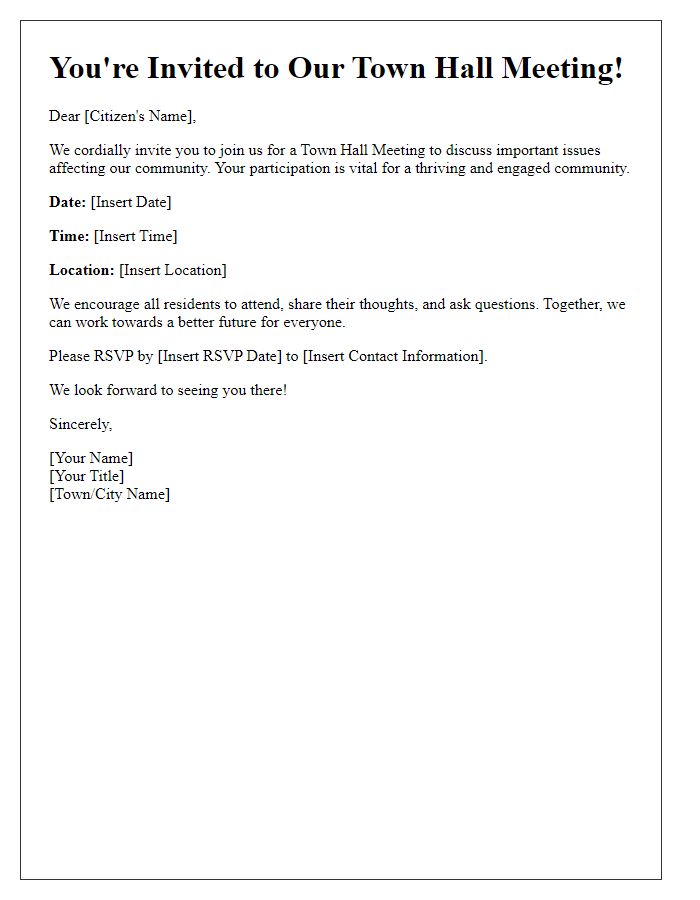 Letter template of Town Hall Meeting Invitation for Citizen Participation