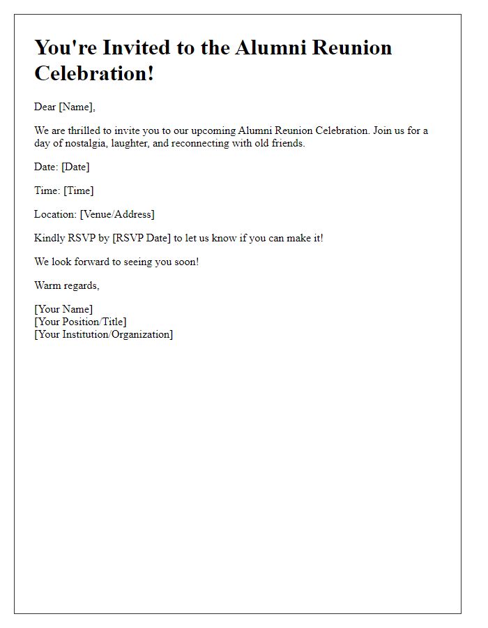 Letter template of invitation for alumni reunion celebration