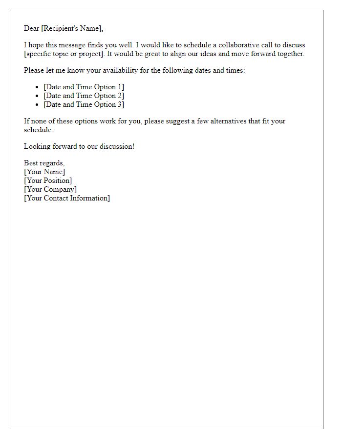 Letter template of collaborative call scheduling