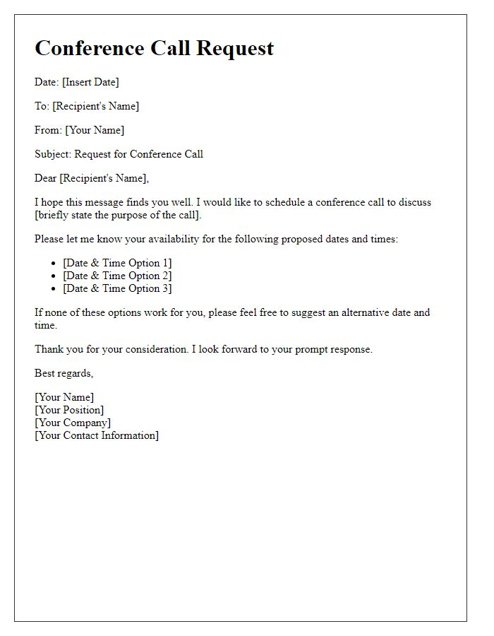 Letter template of conference call request