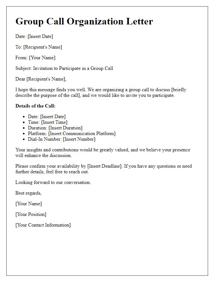 Letter template of group call organization