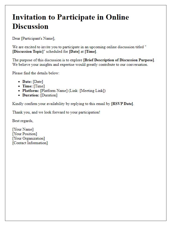 Letter template of online discussion setup