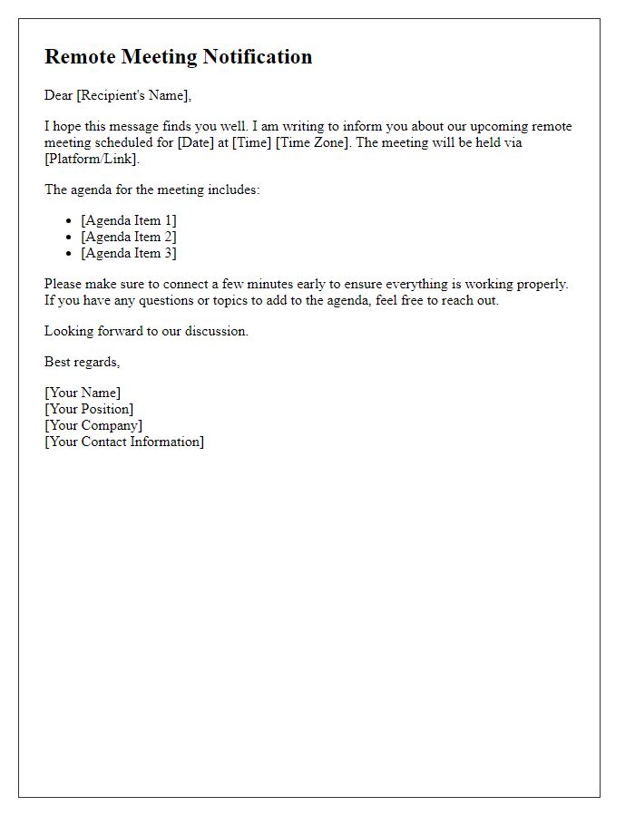 Letter template of remote meeting notification