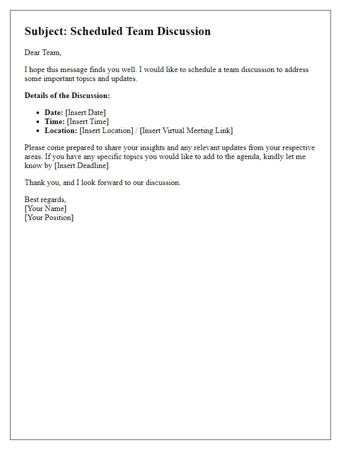 Letter template of scheduled team discussion