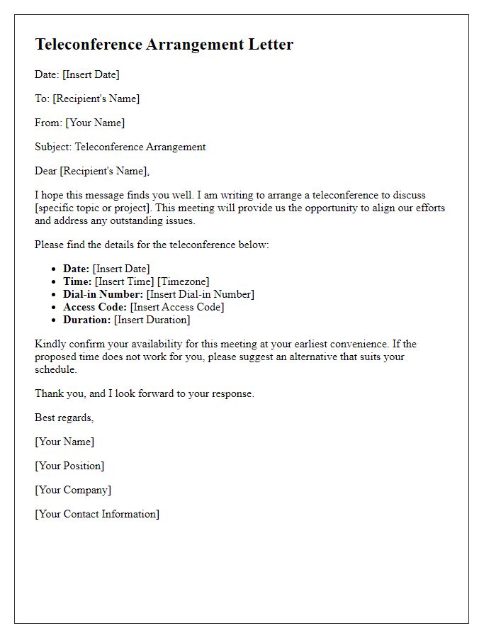 Letter template of teleconference arrangement