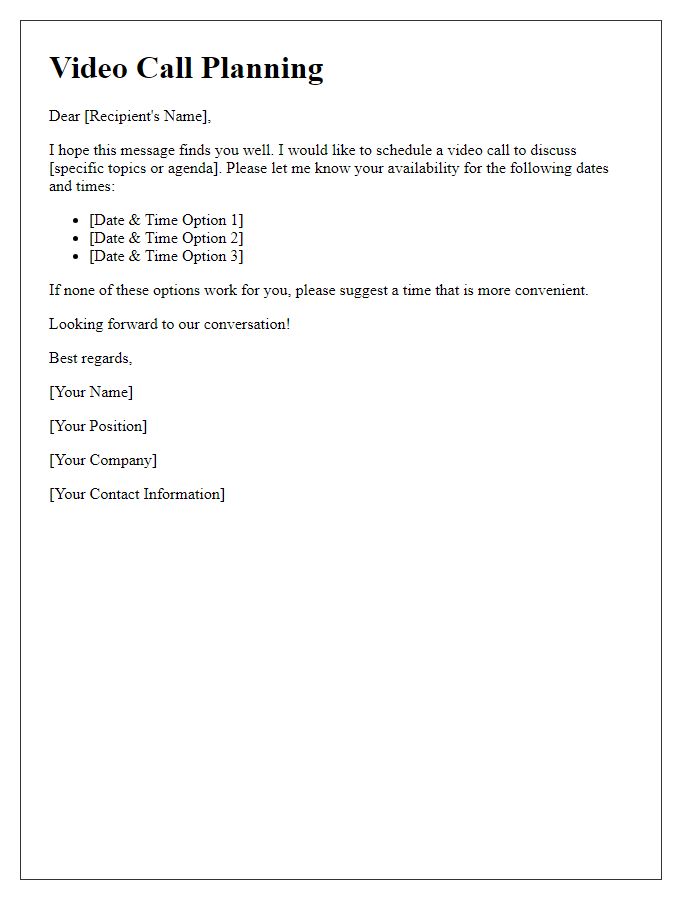 Letter template of video call planning