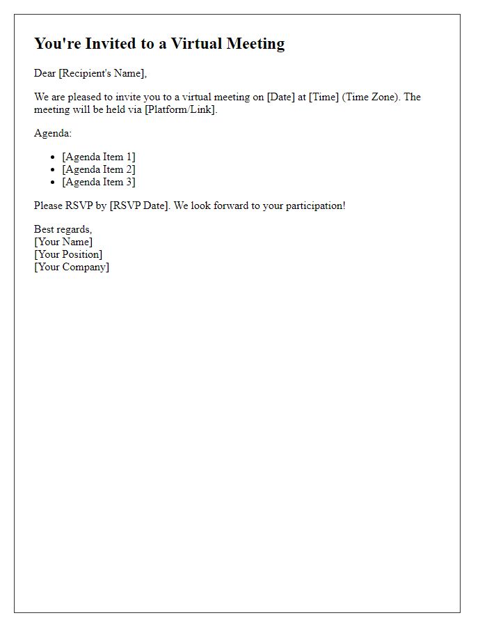 Letter template of virtual meeting invitation