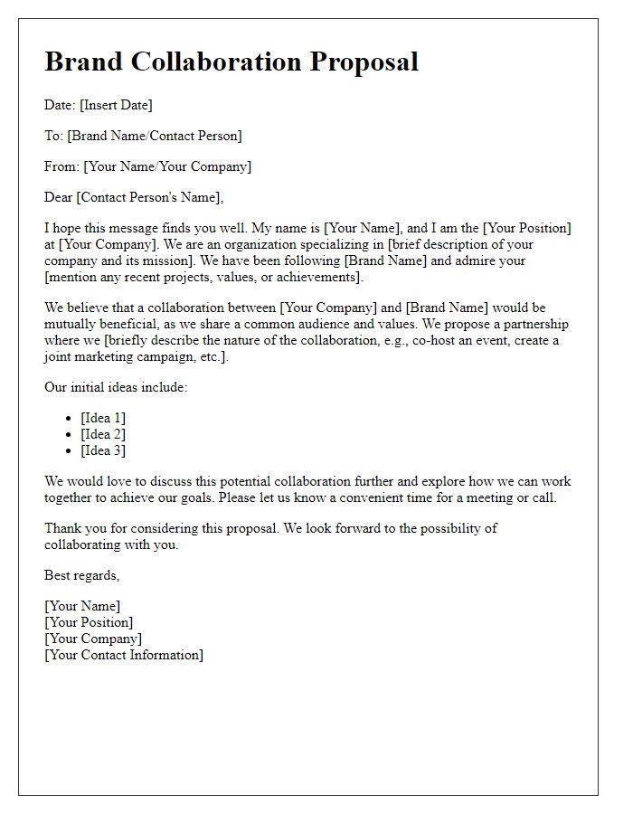 Letter template of brand collaboration proposal