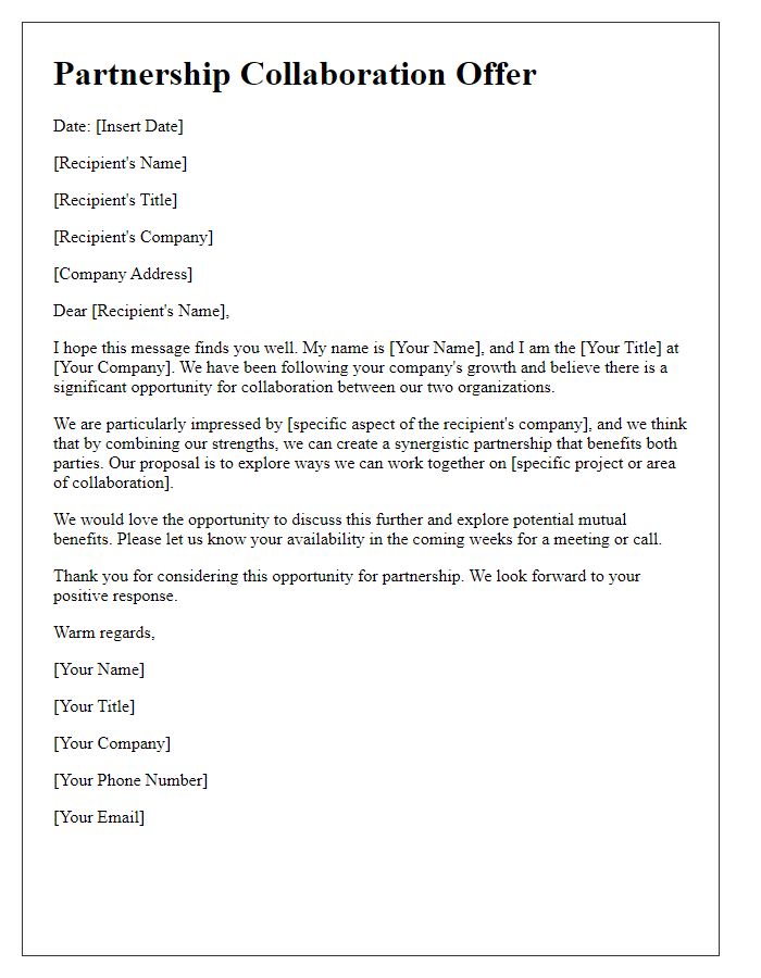 Letter template of partnership collaboration offer