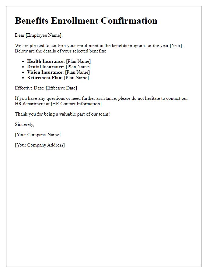 Letter template of benefits enrollment confirmation