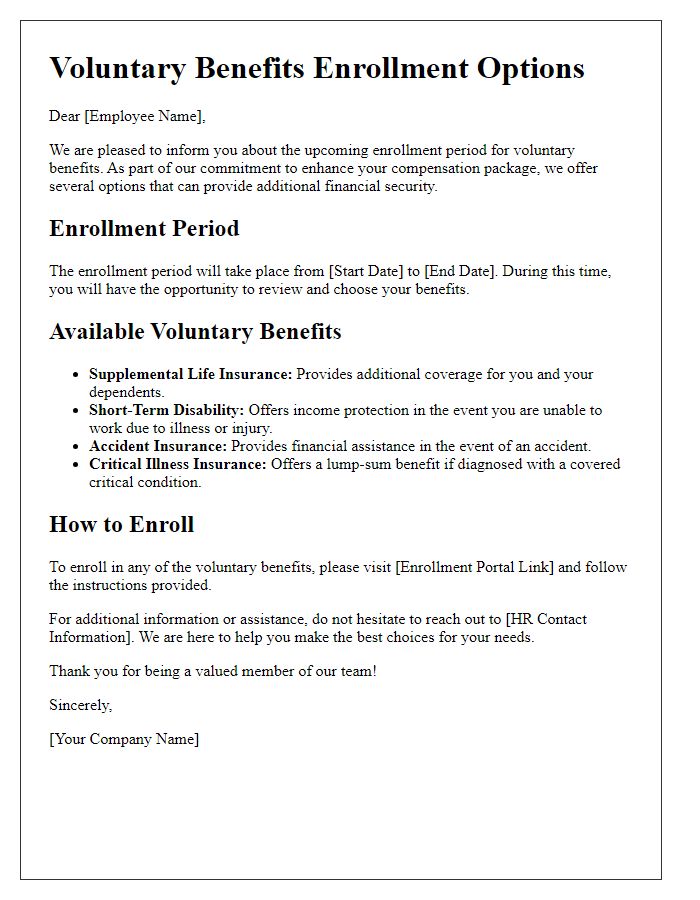 Letter template of voluntary benefits enrollment options