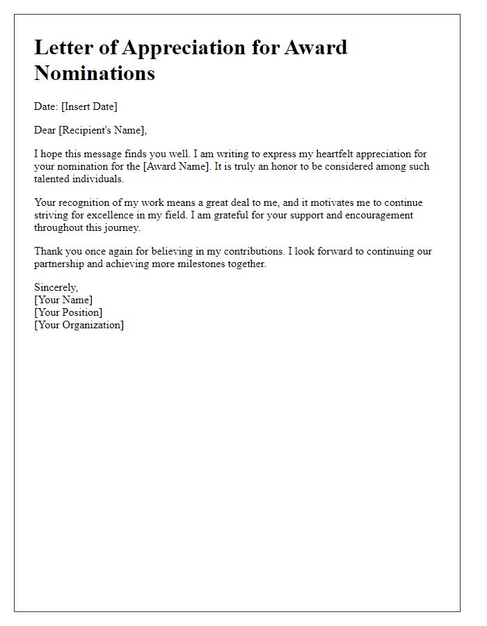 Letter template of appreciation for award nominations