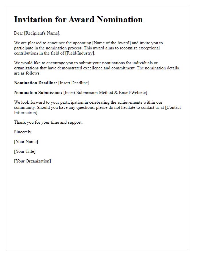 Letter template of invitation for award nomination