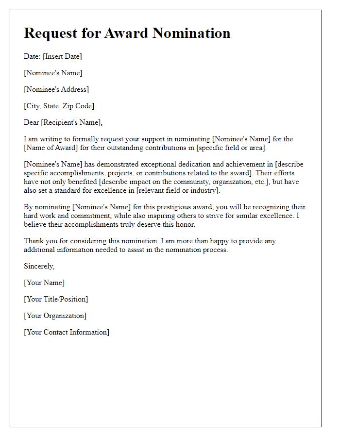 Letter template of request for award nomination