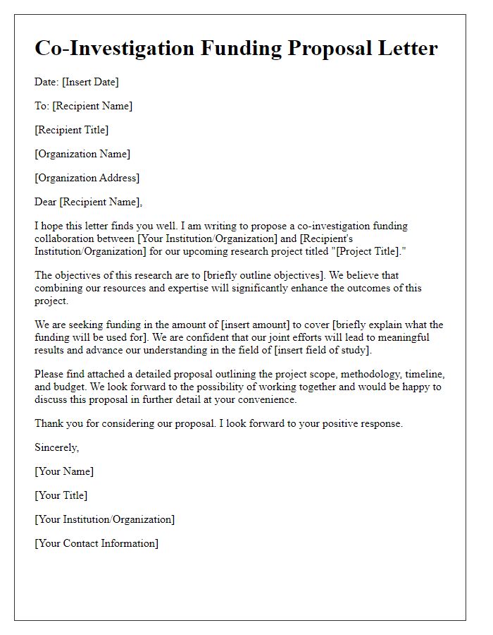 Letter template of co-investigation funding proposal