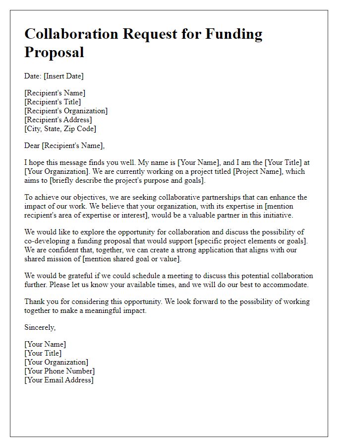 Letter template of collaboration request for funding proposal