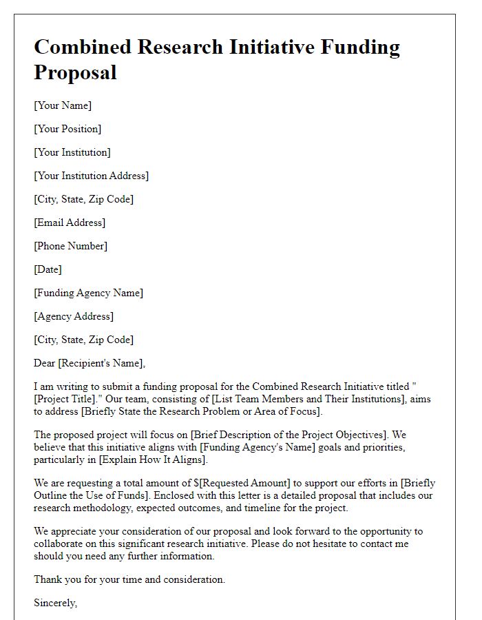 Letter template of combined research initiative funding proposal