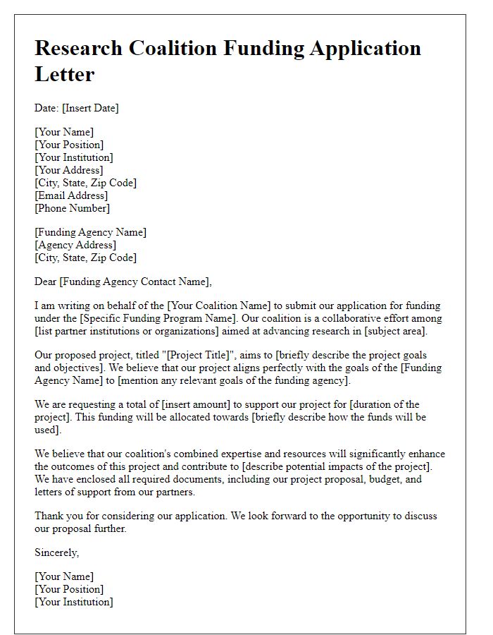 Letter template of research coalition funding application