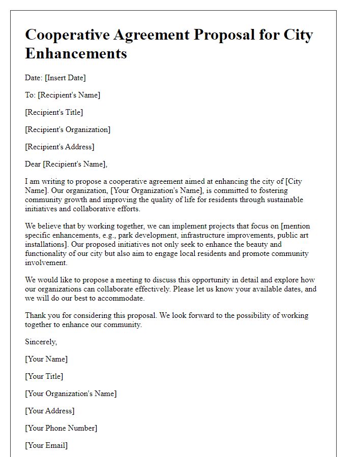 Letter template of cooperative agreement proposal for city enhancements