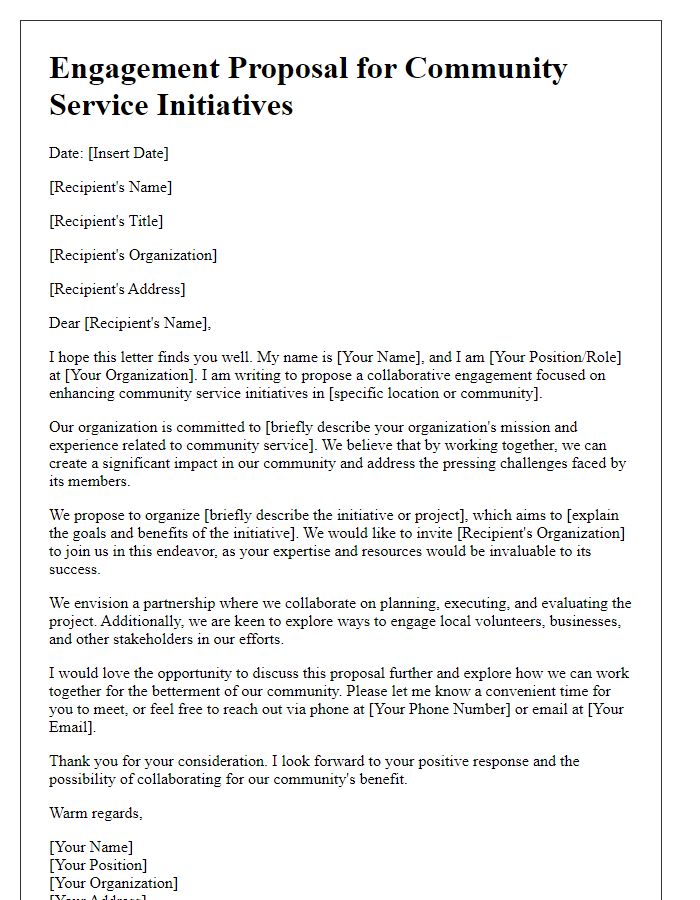 Letter template of engagement proposal for community service initiatives