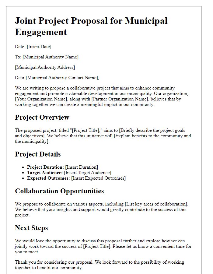 Letter template of joint project suggestion for municipal engagement