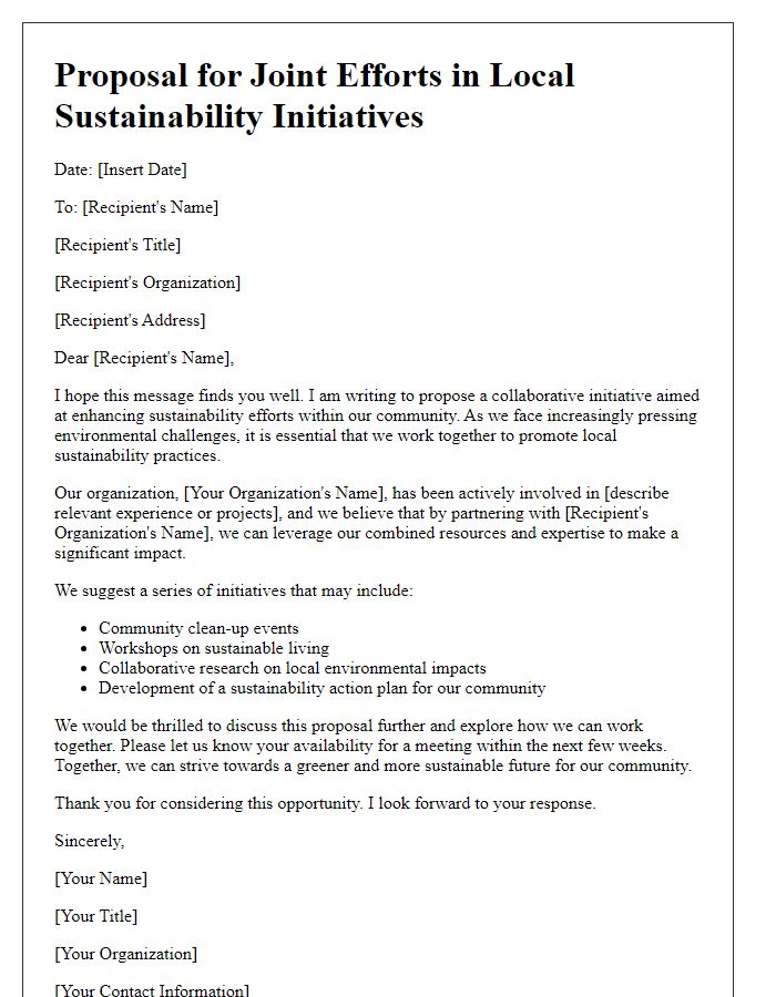 Letter template of proposal for joint efforts in local sustainability initiatives