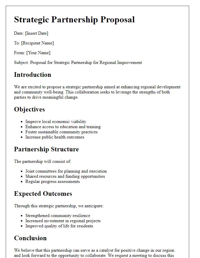 Letter template of strategic partnership outline for regional improvement