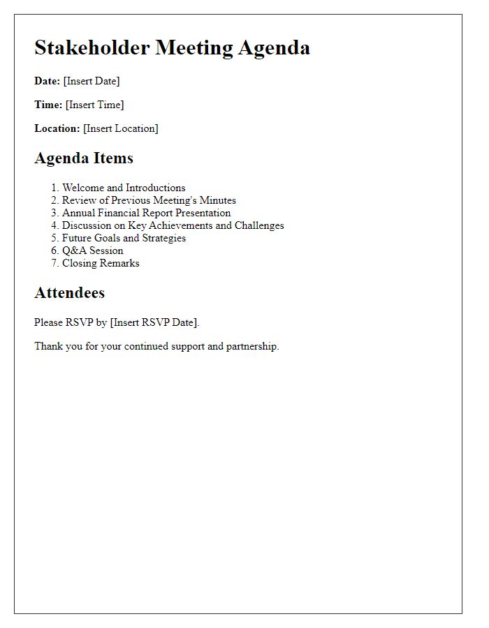 Letter template of stakeholder meeting agenda for annual reporting