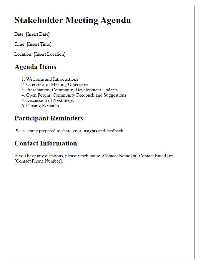 Letter template of stakeholder meeting agenda for community feedback