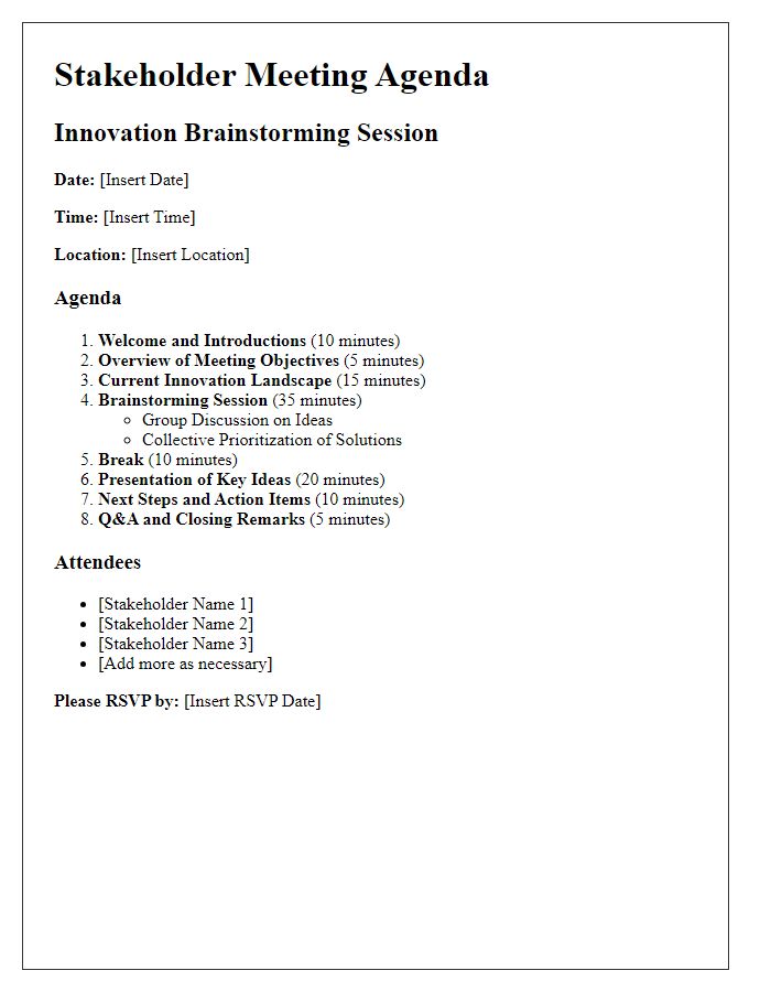 Letter template of stakeholder meeting agenda for innovation brainstorming