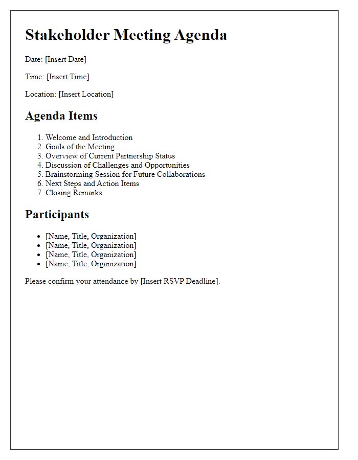 Letter template of stakeholder meeting agenda for partnership discussions