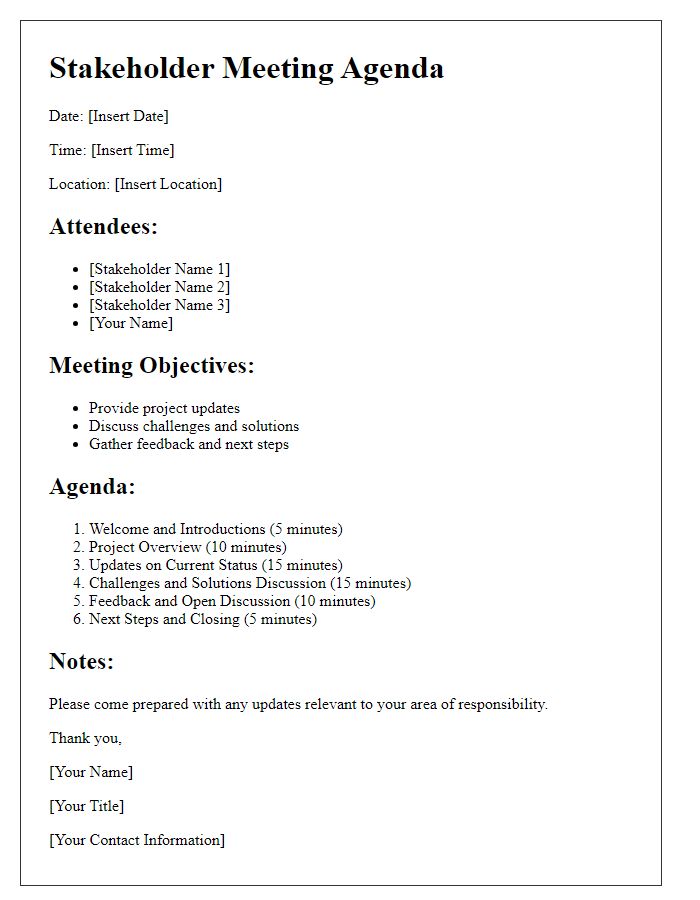 Letter template of stakeholder meeting agenda for project updates