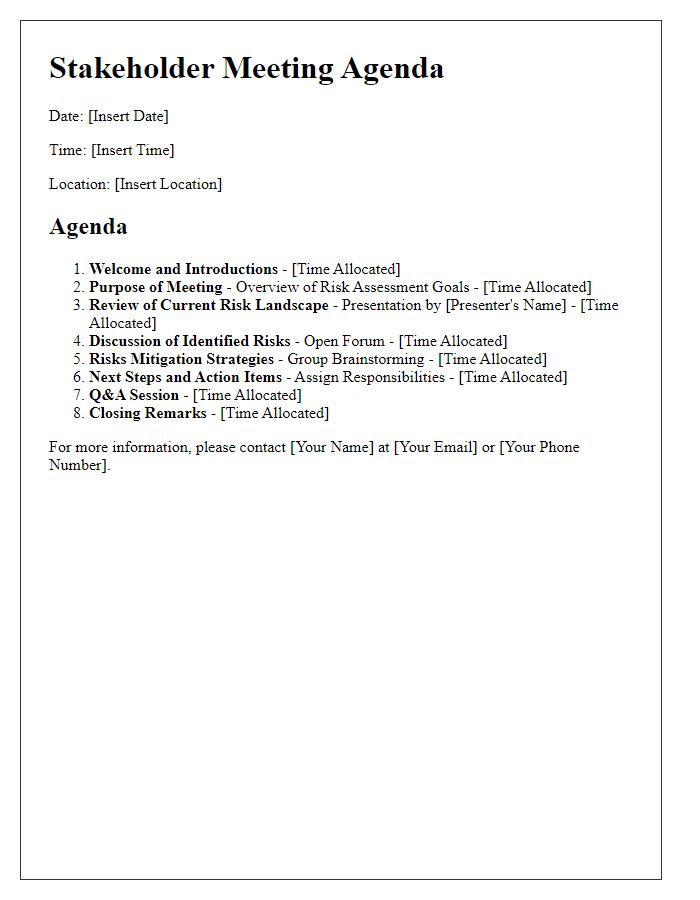 Letter template of stakeholder meeting agenda for risk assessment