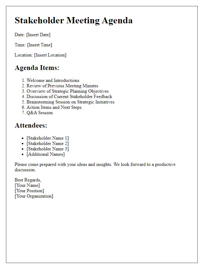 Letter template of stakeholder meeting agenda for strategic planning