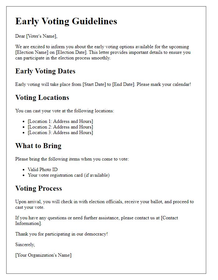 Letter template of early voting guidelines