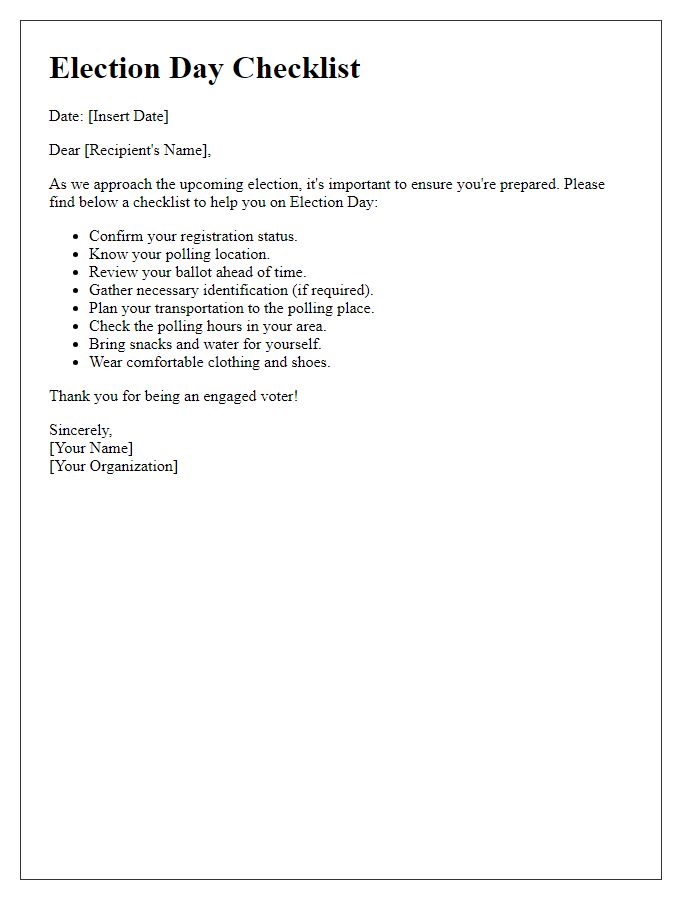 Letter template of election day checklist