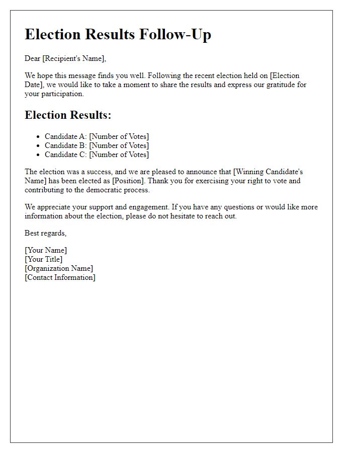 Letter template of election results follow-up