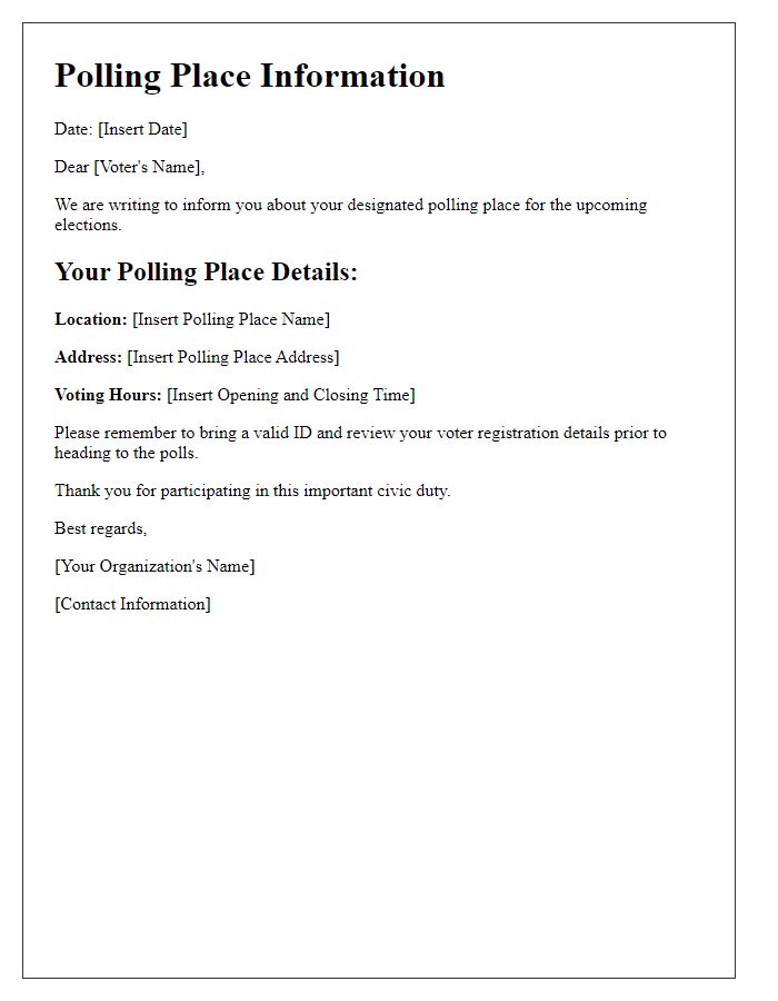 Letter template of polling place information