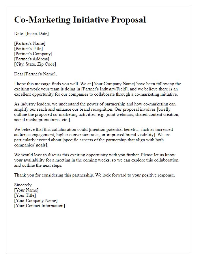 Letter template of co-marketing initiative with industry partners