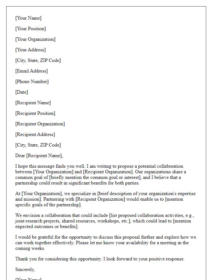 Letter template of collaboration proposal for industry partnership