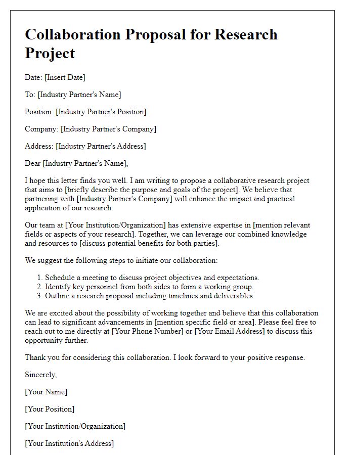 Letter template of collaborative research project with industry partners