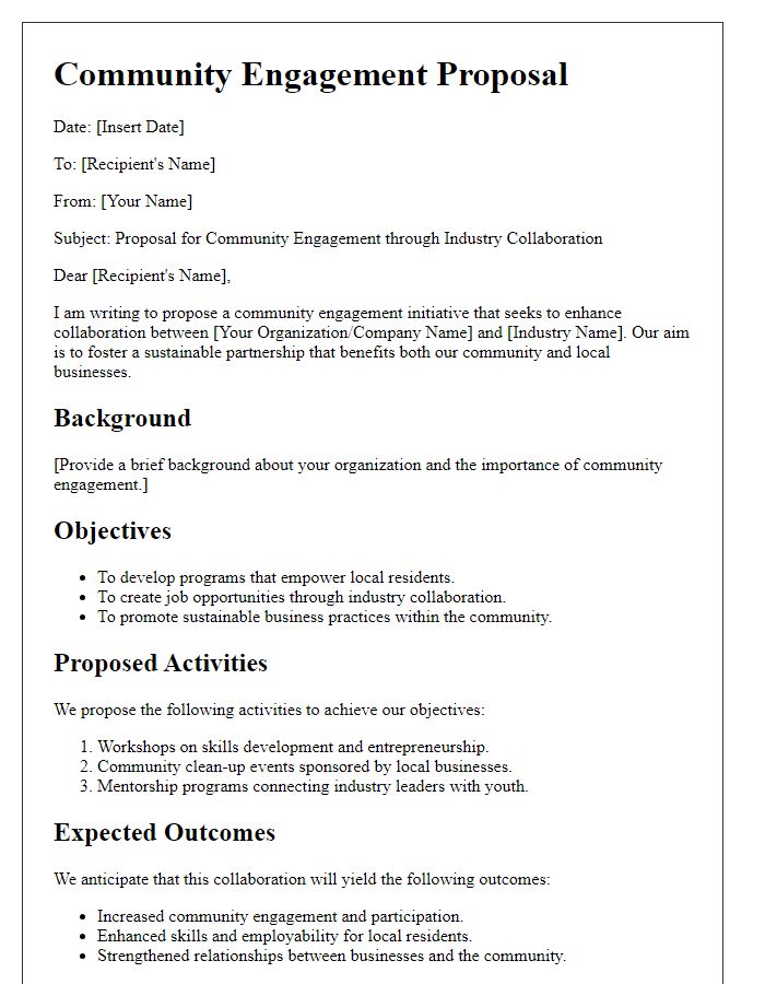 Letter template of community engagement proposal with industry collaboration