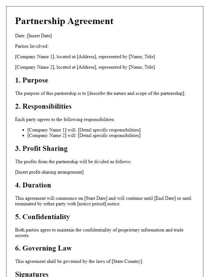 Letter template of partnership agreement in industry sector