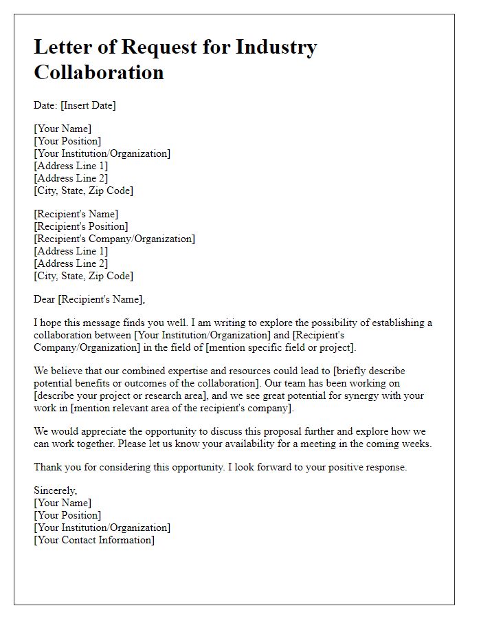 Letter template of request for industry collaboration