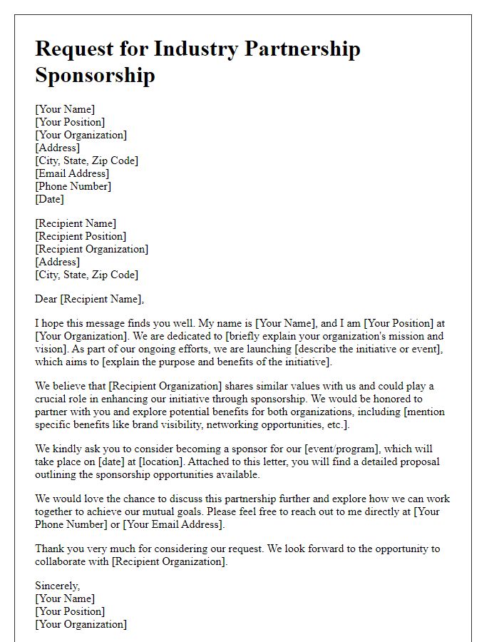 Letter template of sponsorship request for industry partnership