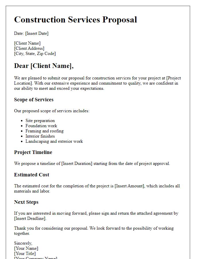 Letter template of construction services proposal.